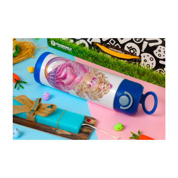 Barbie γοργόνα μπλε, Πασχαλινή Λαμπάδα με Παιδικό παγούρι θερμό, ανοξείδωτο, με καλαμάκι ασφαλείας, ΜΠΛΕ (500ml)
