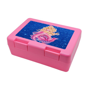 Barbie γοργόνα μπλε, Παιδικό δοχείο κολατσιού ΡΟΖ 185x128x65mm (BPA free πλαστικό)