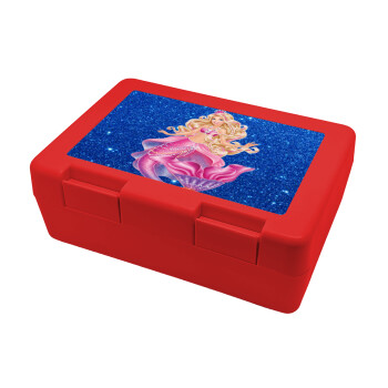 Barbie γοργόνα μπλε, Παιδικό δοχείο κολατσιού ΚΟΚΚΙΝΟ 185x128x65mm (BPA free πλαστικό)