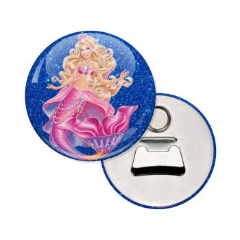 Barbie γοργόνα μπλε, Μαγνητάκι και ανοιχτήρι μπύρας στρογγυλό διάστασης 5,9cm