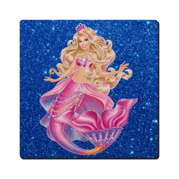 Barbie γοργόνα μπλε, Τετράγωνο μαγνητάκι ξύλινο 6x6cm