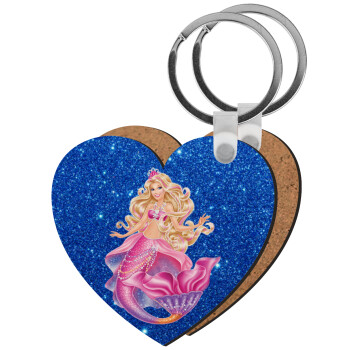 Barbie mermaid blue, Μπρελόκ Ξύλινο καρδιά MDF