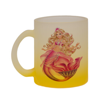 Barbie γοργόνα μπλε, Κούπα γυάλινη δίχρωμη με βάση το κίτρινο ματ, 330ml