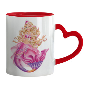Barbie mermaid blue, Mug heart red handle, ceramic, 330ml