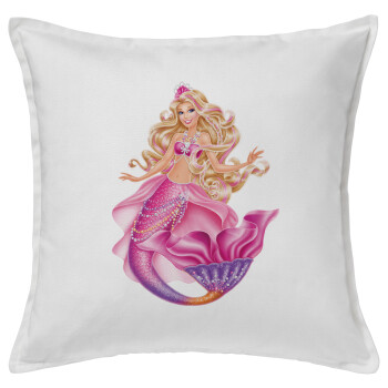 Barbie γοργόνα μπλε, Μαξιλάρι καναπέ ΛΕΥΚΟ 100% βαμβάκι, περιέχεται το γέμισμα (50x50cm)