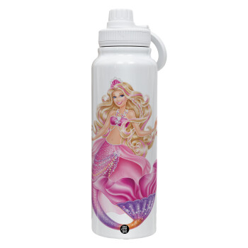 Barbie γοργόνα μπλε, Θερμός 1L Ανοξείδωτο με Βάση Κινητού & Διπλά Τοιχώματα