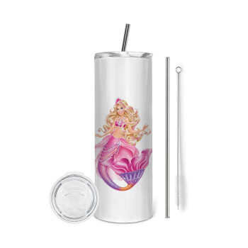Barbie mermaid blue, Eco friendly stainless steel tumbler 600ml, with metal straw & cleaning brush