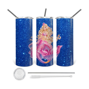Barbie mermaid blue, 360 Eco friendly stainless steel tumbler 600ml, with metal straw & cleaning brush