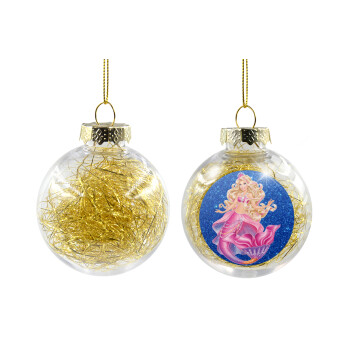 Barbie γοργόνα μπλε, Χριστουγεννιάτικη μπάλα δένδρου διάφανη με χρυσό γέμισμα 8cm