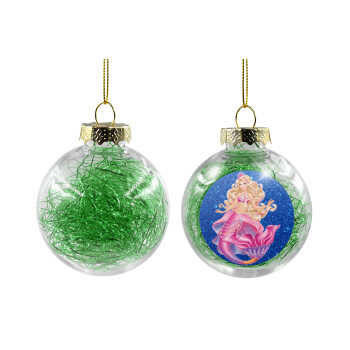 Barbie γοργόνα μπλε, Χριστουγεννιάτικη μπάλα δένδρου διάφανη με πράσινο γέμισμα 8cm