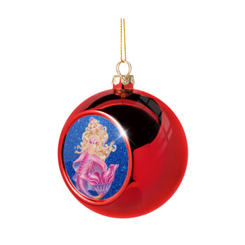 Barbie γοργόνα μπλε, Χριστουγεννιάτικη μπάλα δένδρου Κόκκινη 8cm