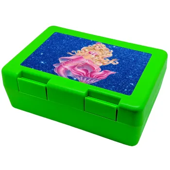 Barbie γοργόνα μπλε, Παιδικό δοχείο κολατσιού ΠΡΑΣΙΝΟ 185x128x65mm (BPA free πλαστικό)