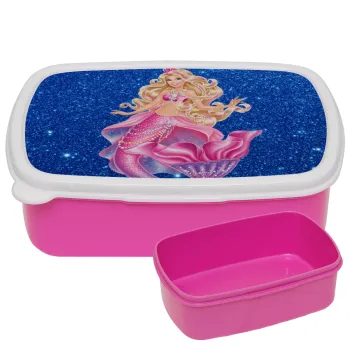 Barbie γοργόνα μπλε, ΡΟΖ παιδικό δοχείο φαγητού (lunchbox) πλαστικό (BPA-FREE) Lunch Βox M18 x Π13 x Υ6cm
