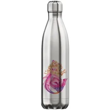 Barbie γοργόνα μπλε, Μεταλλικό παγούρι θερμός Inox (Stainless steel), διπλού τοιχώματος, 750ml