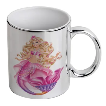 Barbie γοργόνα μπλε, Κούπα κεραμική, ασημένια καθρέπτης, 330ml