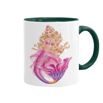 Barbie γοργόνα μπλε, Κούπα χρωματιστή πράσινη, κεραμική, 330ml