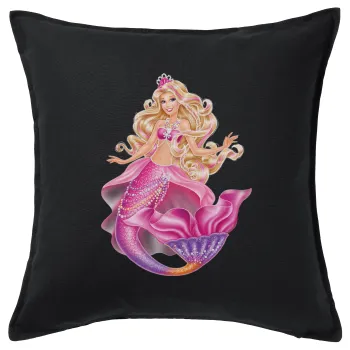 Barbie γοργόνα μπλε, Μαξιλάρι καναπέ Μαύρο 100% βαμβάκι, περιέχεται το γέμισμα (50x50cm)
