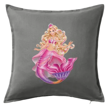 Barbie γοργόνα μπλε, Μαξιλάρι καναπέ Γκρι 100% βαμβάκι, περιέχεται το γέμισμα (50x50cm)