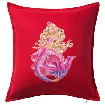 Barbie γοργόνα μπλε, Μαξιλάρι καναπέ Κόκκινο 100% βαμβάκι, περιέχεται το γέμισμα (50x50cm)