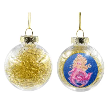 Barbie mermaid blue, Transparent Christmas tree ball ornament with gold filling 8cm
