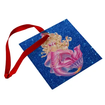 Barbie mermaid blue, Christmas ornament, glass square ornament 9x9cm