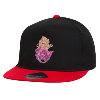 Barbie γοργόνα μπλε, Καπέλο παιδικό Flat Snapback, Μαύρο/Κόκκινο (100% ΒΑΜΒΑΚΕΡΟ, ΠΑΙΔΙΚΟ, UNISEX, ONE SIZE)