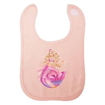 Barbie γοργόνα μπλε, Σαλιάρα με Σκρατς ΡΟΖ 100% Organic Cotton (0-18 months)