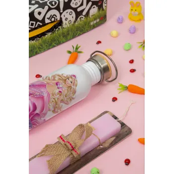 Barbie mermaid blue, Easter Set, SS Metallic water bottle (620ml, stainless steel) & scented flat Easter candle (30cm) (PINK)