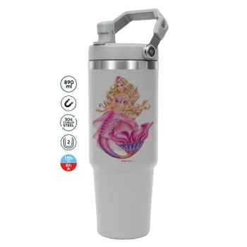 Barbie γοργόνα μπλε, ΓΚΡΙ χρώματος Θερμός Ανοξείδωτο 890ml (30oz) με χερούλι