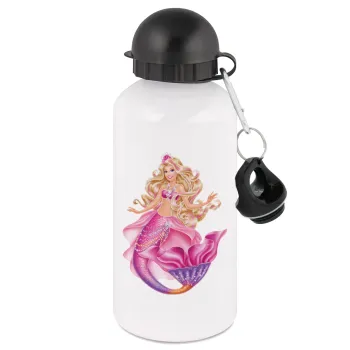 Barbie mermaid blue, Metal water bottle, White, aluminum 500ml