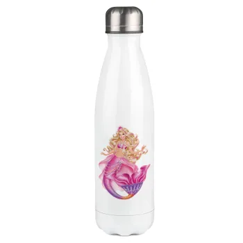 Barbie mermaid blue, Metal mug thermos White (Stainless steel), double wall, 500ml