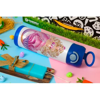 Barbie γοργόνα μπλε, Πασχαλινή Λαμπάδα με Παιδικό παγούρι θερμό, ανοξείδωτο, με καλαμάκι ασφαλείας, ΜΠΛΕ (500ml)