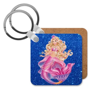 Barbie mermaid blue, Μπρελόκ Ξύλινο τετράγωνο MDF