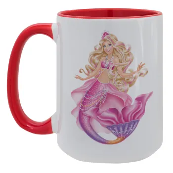 Barbie γοργόνα μπλε, Κούπα Mega 15oz, κεραμική Κόκκινη, 450ml