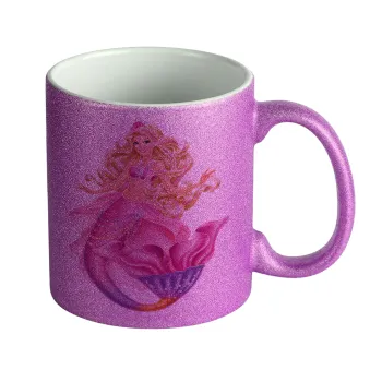 Barbie mermaid blue, Κούπα Μωβ Glitter που γυαλίζει, κεραμική, 330ml