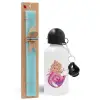 Easter Set, metallic aluminum water bottle (500ml) & scented flat candle (30cm) (TURQUOISE)