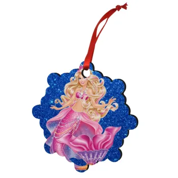 Barbie mermaid blue, Christmas ornament snowflake wooden 7.5cm