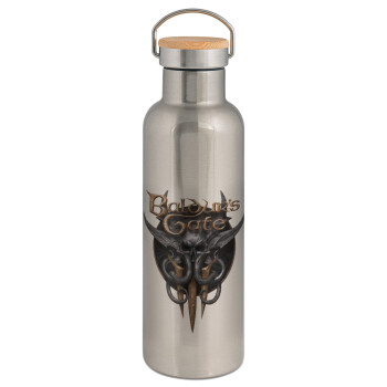 Baldur's Gate, Stainless steel Silver with wooden lid (bamboo), double wall, 750ml