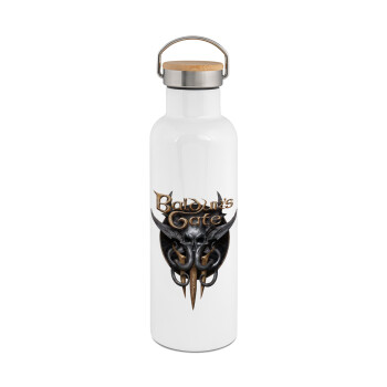 Baldur's Gate, Stainless steel White with wooden lid (bamboo), double wall, 750ml