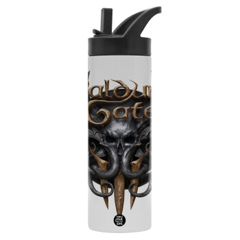 Baldur's Gate, Metallic thermos bottle with straw & handle, stainless steel (Stainless steel 304), double-walled, 600ml.