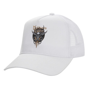 Baldur's Gate, Structured Trucker Adult Hat, with Mesh, WHITE (100% COTTON, ADULT, UNISEX, ONE SIZE)