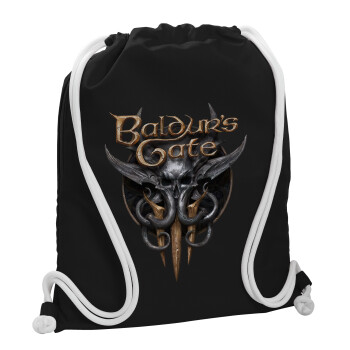 Baldur's Gate, Backpack pouch GYMBAG Black, with pocket (40x48cm) & thick white cords