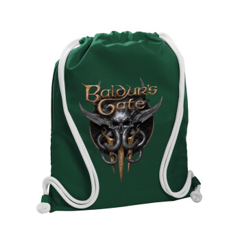 Baldur's Gate, Τσάντα πλάτης πουγκί GYMBAG BOTTLE GREEN, με τσέπη (40x48cm) & χονδρά λευκά κορδόνια