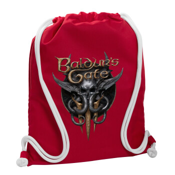 Baldur's Gate, Τσάντα πλάτης πουγκί GYMBAG Κόκκινη, με τσέπη (40x48cm) & χονδρά κορδόνια