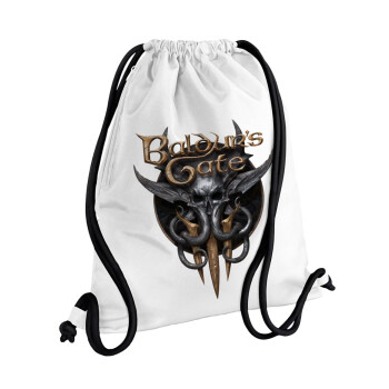 Baldur's Gate, Τσάντα πλάτης πουγκί GYMBAG λευκή, με τσέπη (40x48cm) & χονδρά κορδόνια