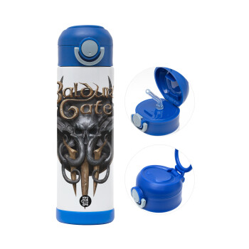 Baldur's Gate, Children's hot water bottle, stainless steel, with safety straw, BLUE (500ml)