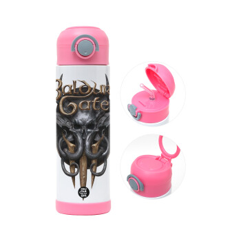 Baldur's Gate, Children's hot water bottle, stainless steel, with safety straw, PINK (500ml)