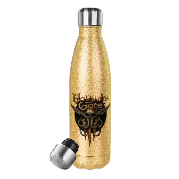 Baldur's Gate — Glitter gold stainless steel thermos bottle, double-walled, 500ml