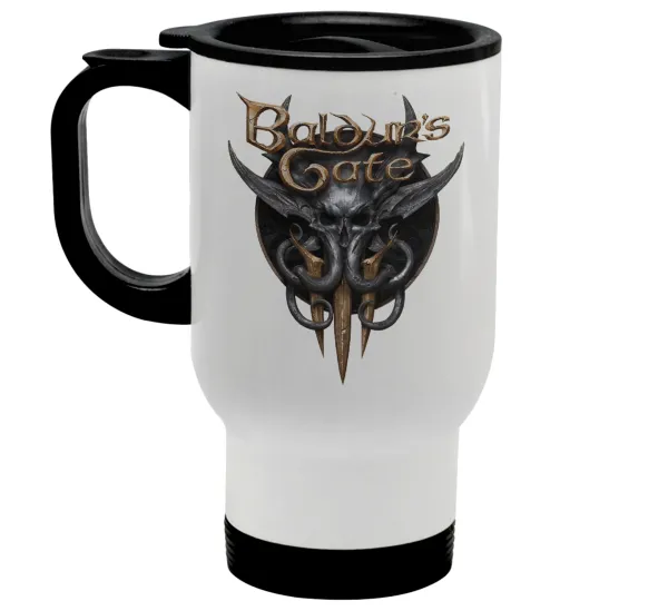 Baldur's Gate — Stainless steel travel mug with lid, double wall white 450ml