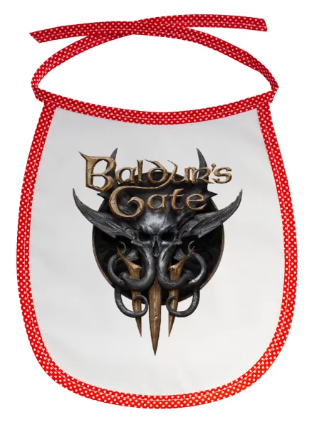 Baldur's Gate — Stain-resistant baby bib with tie, red